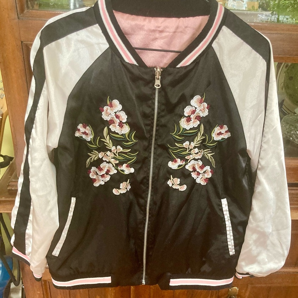 Ardene Satin Reversible Floral Bomber Jacket Size XS